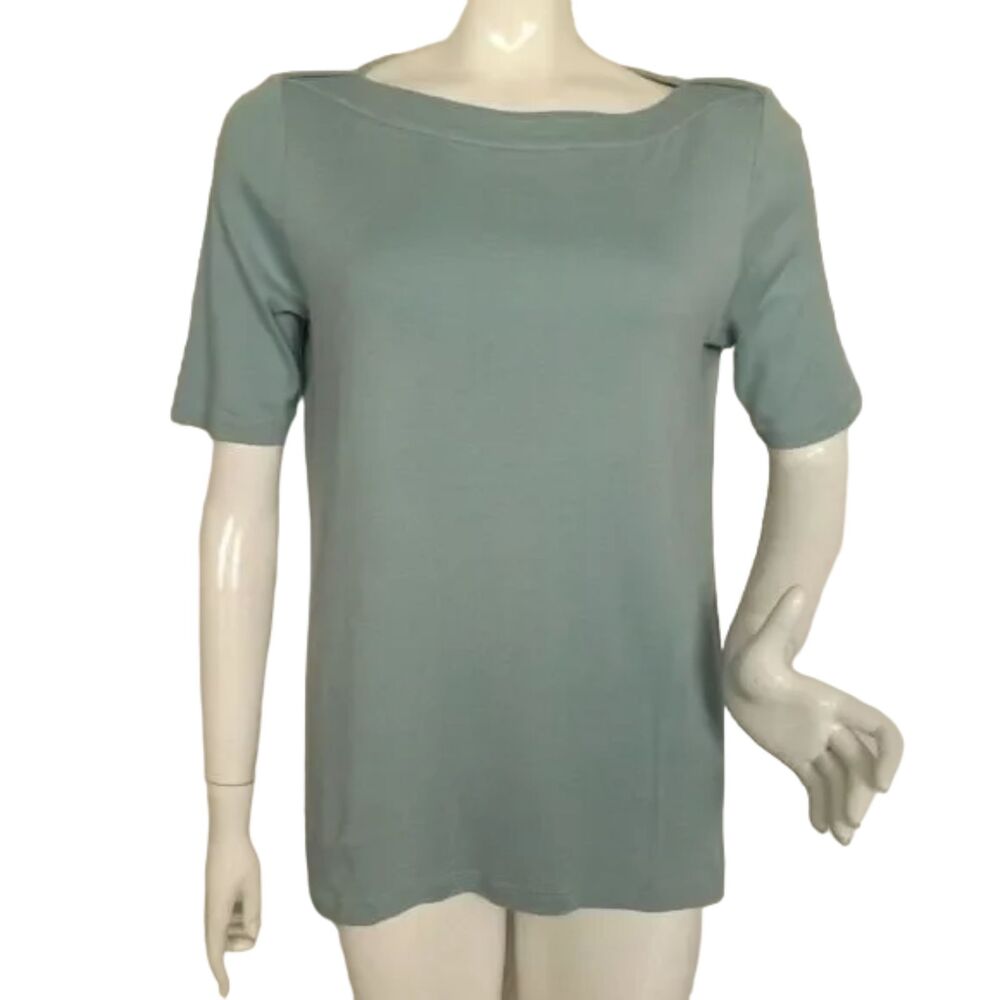 J.JILL Tee/Tunic, M, Dusty Blue, Pima Cotton, Boatneck, short sleeve, Solid
